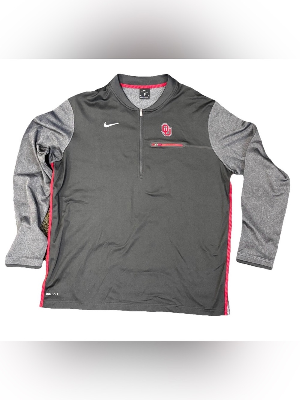 NWOT Nike Dri-Fit Oklahoma Sooners Gray 1/4 Zip Pullover Jacket Mens Size XL